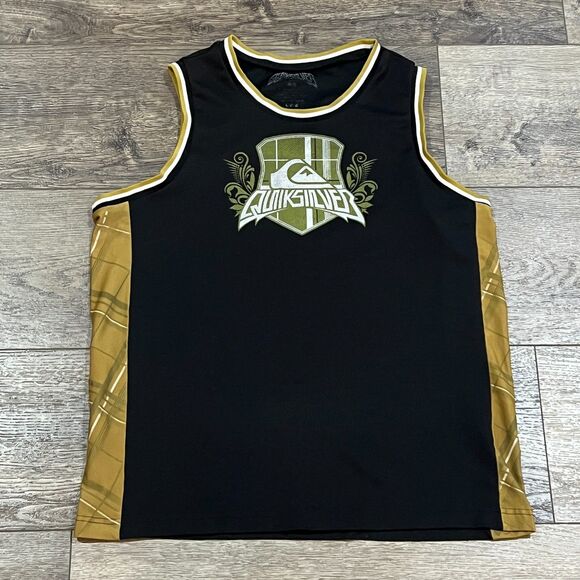Quiksilver Classic Wave Logo Gold Borders Tank Top Basketball Jersey Men's Large - Picture 1 of 8